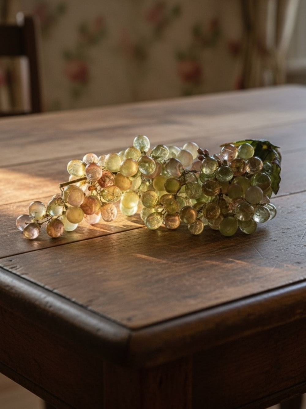 Vintage green pale purple lucite grape cluster. Wire wrapped stem. Realistic!
